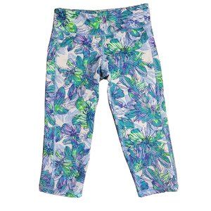 Old Navy Leggings Womens Size M Medium‎ 8 Green Blue Leaf Floral Cropped